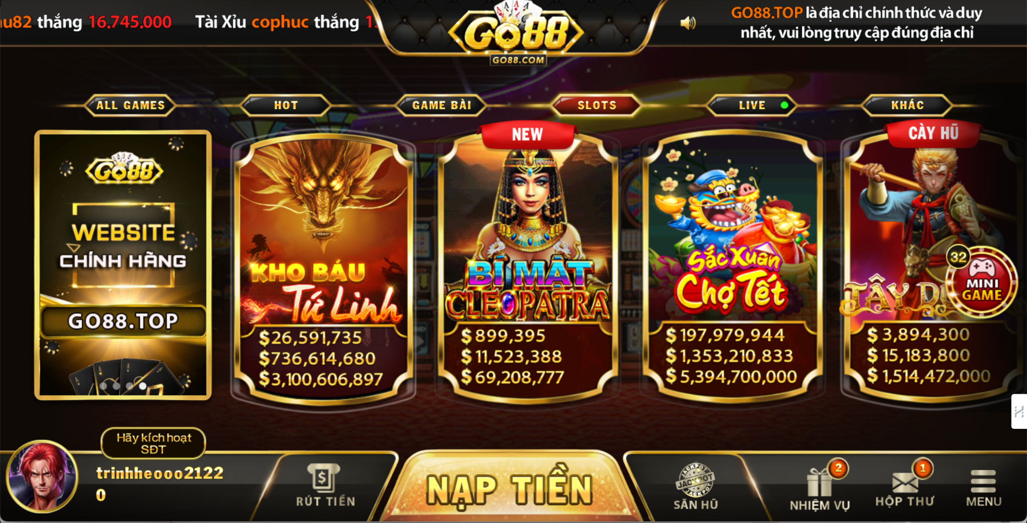 Nhiều game slots tại Go88 sở hữu Jackpot trị giá hàng tỷ đồng, hứa hẹn mang đến cho người chơi cơ hội đổi đời chỉ sau một lần quay